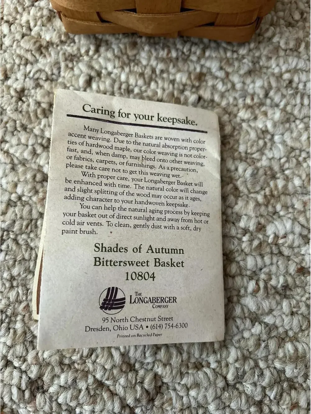 Longaberger Shades of Autumn Bittersweet Basket Liner & Protector 1992